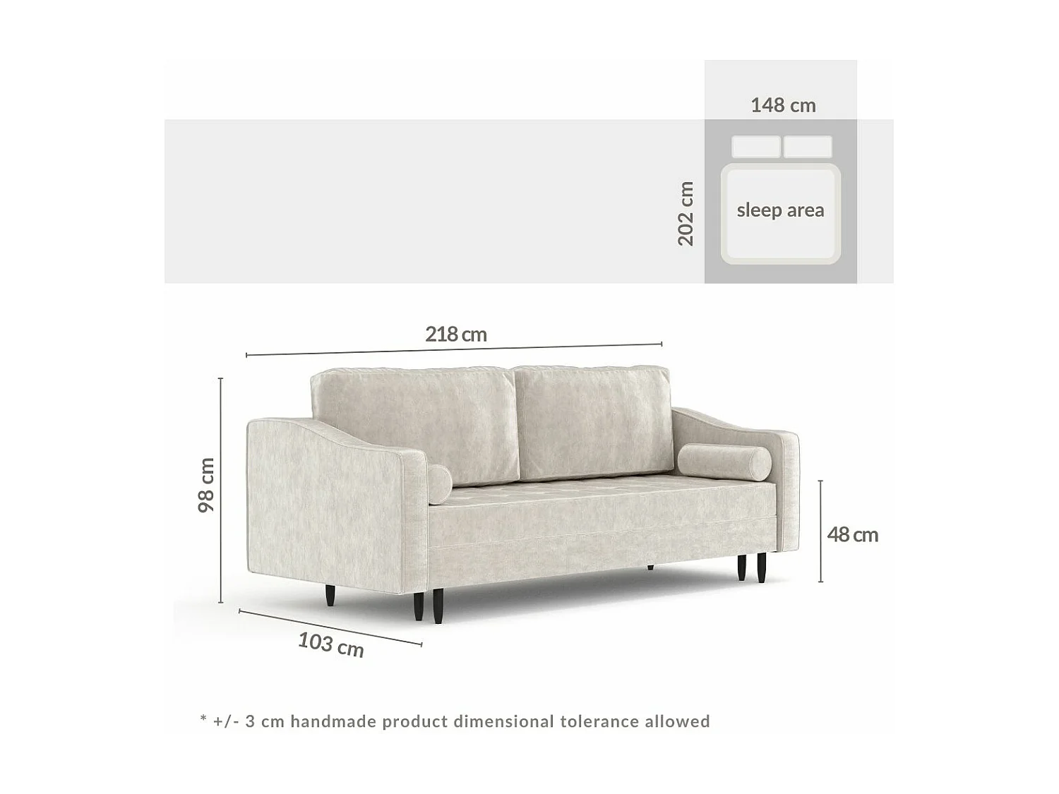 Canapé convertible Zyia - velours - 3 places - creme