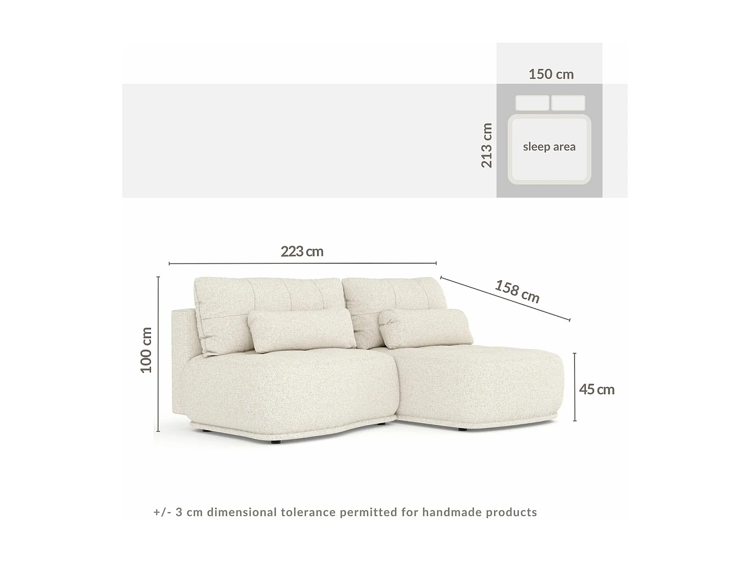 Canapé d'angle convertible Batu - boucle - 3 places - gris