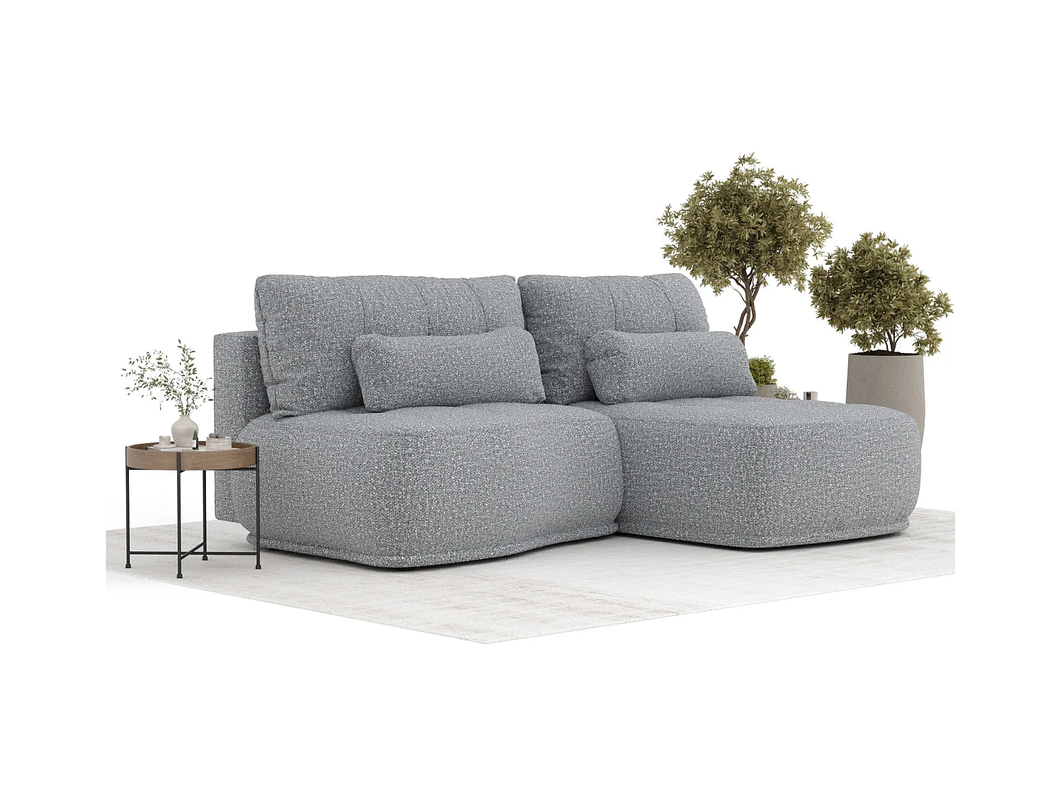 Ecksofa mit Schlaffunktion Batu - Boucle-Stoff - Drei-Personen - grau