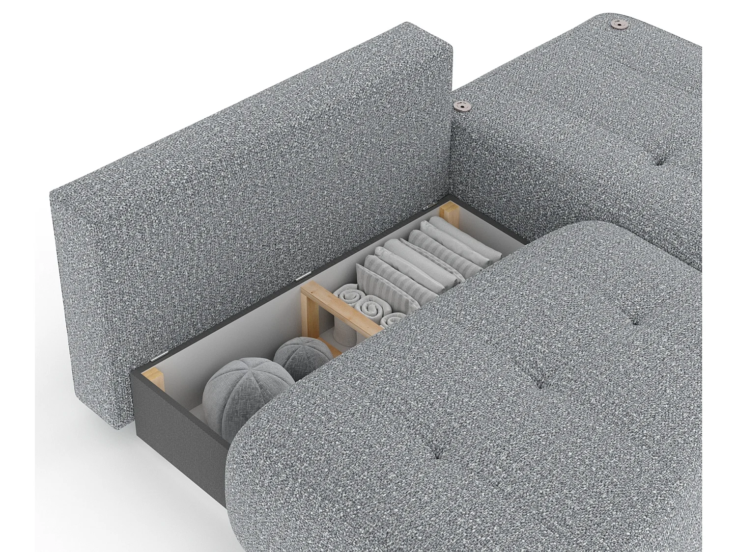 Canapé d'angle convertible Batu - boucle - 3 places - gris