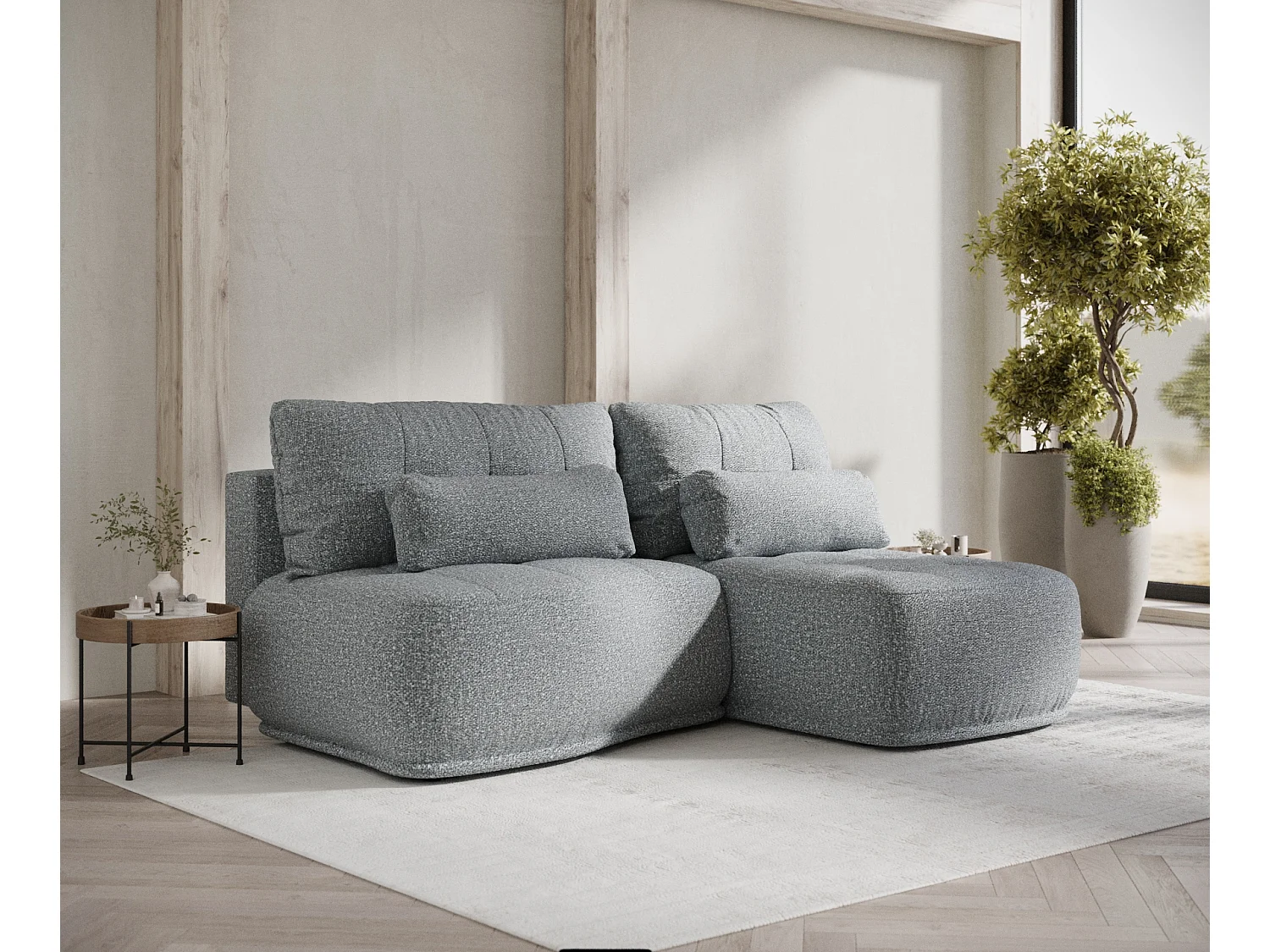 Canapé d'angle convertible Batu - boucle - 3 places - gris