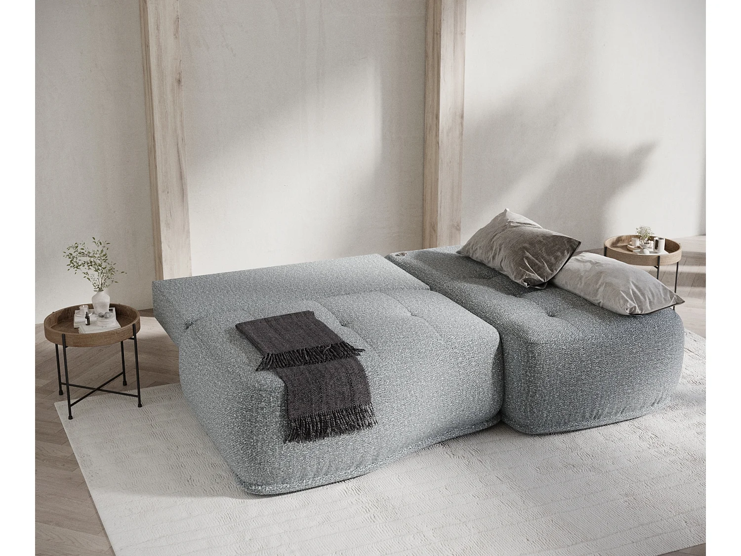 Canapé d'angle convertible Batu - boucle - 3 places - gris
