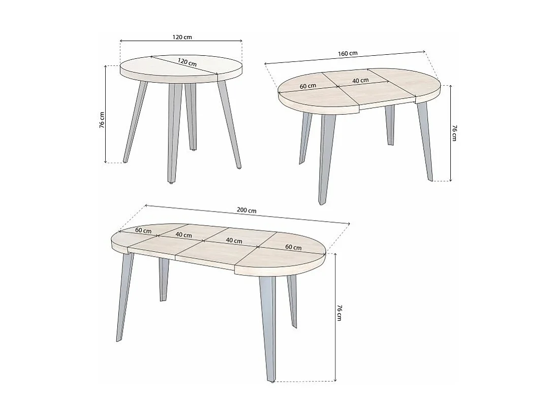 Mesa redonda extensible Berg 120 Negro - Roble
