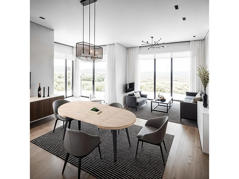 Mesa redonda extensible Berg 120 Negro - Roble