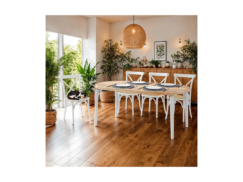 Mesa redonda extensible Padma Blanco - Roble