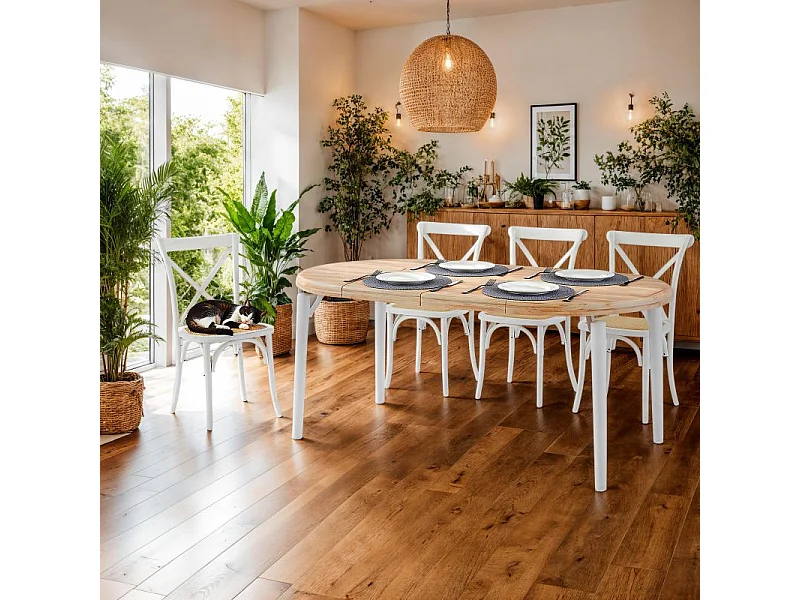 Mesa redonda extensible Padma Blanco - Roble