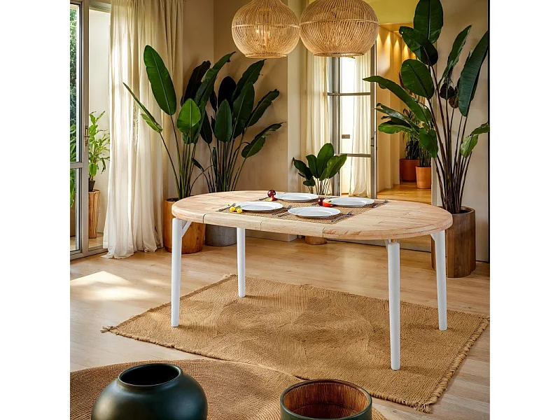 Mesa redonda extensible Padma Blanco - Roble