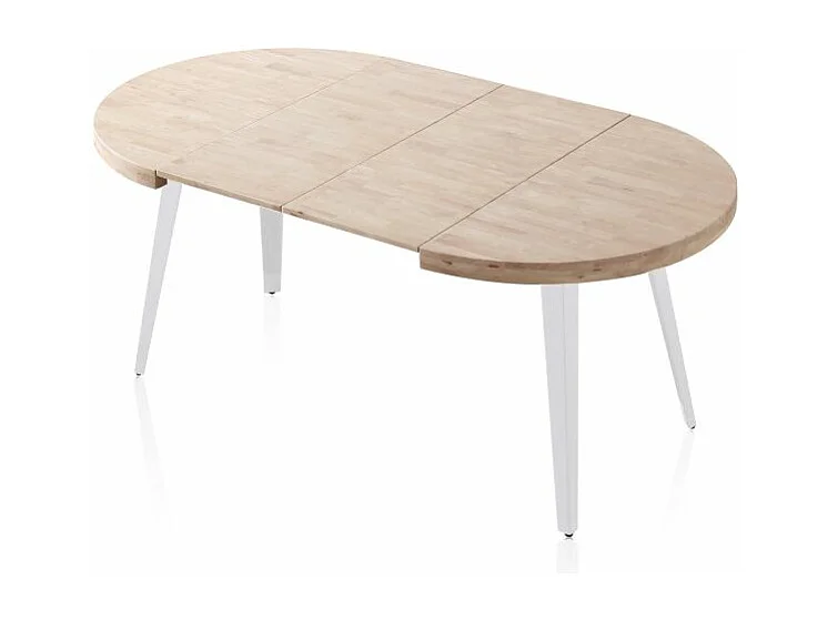 Mesa redonda extensible Berg 120 Blanco - Roble