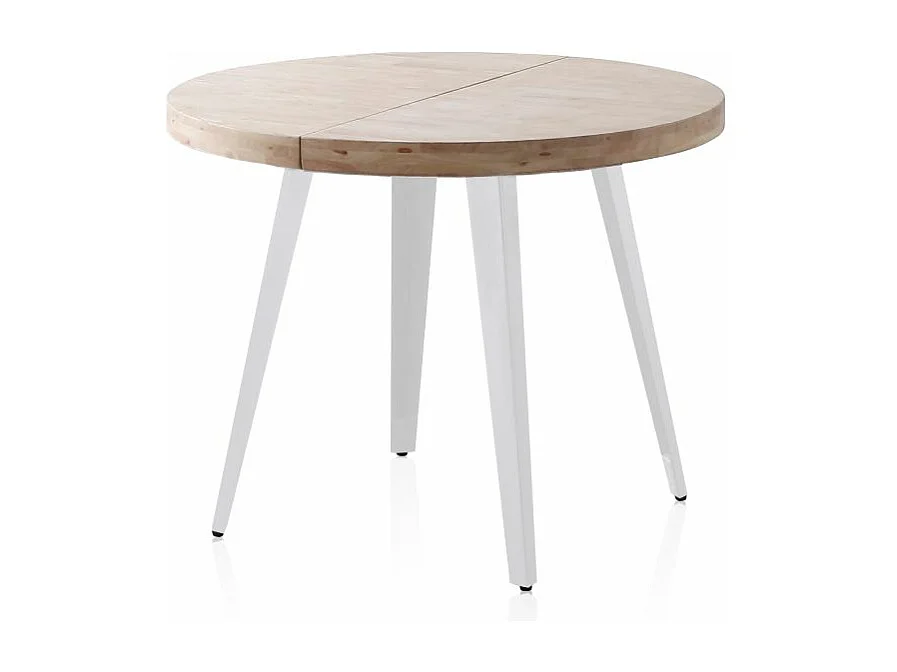 Mesa redonda extensible Berg 120 Blanco - Roble