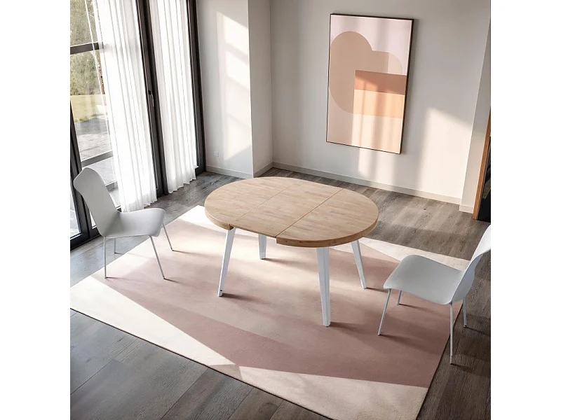 Mesa redonda extensible Berg 120 Blanco - Roble