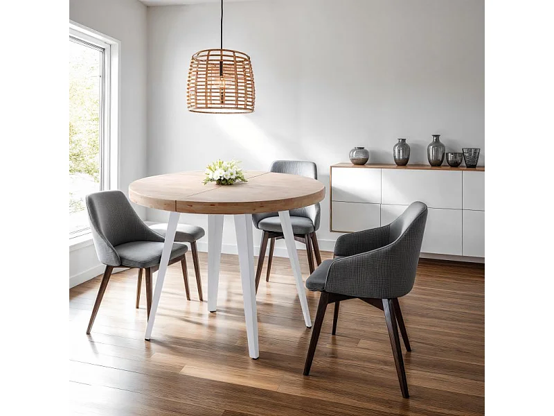 Mesa redonda extensible Berg 120 Blanco - Roble