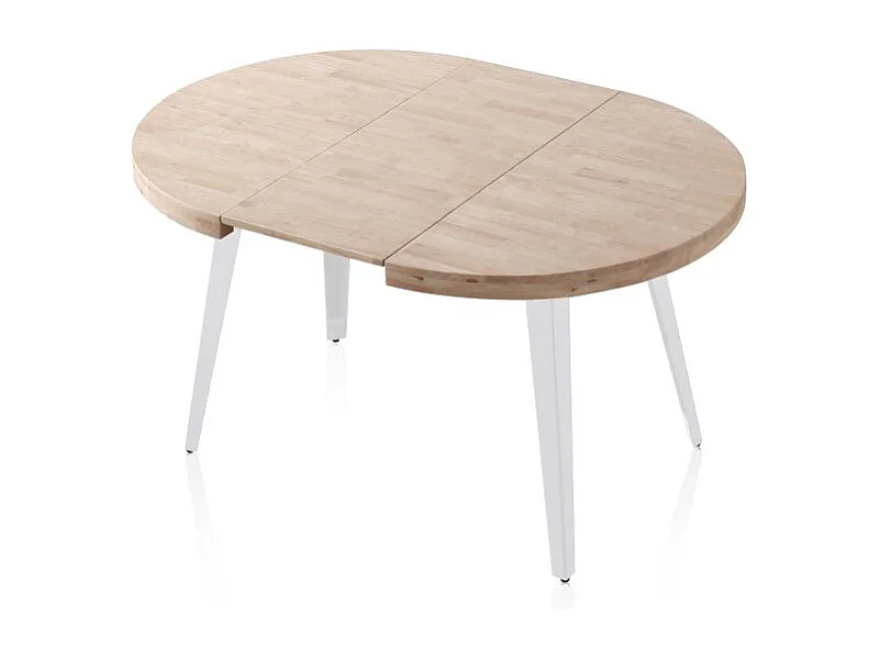 Mesa redonda extensible Berg 120 Blanco - Roble