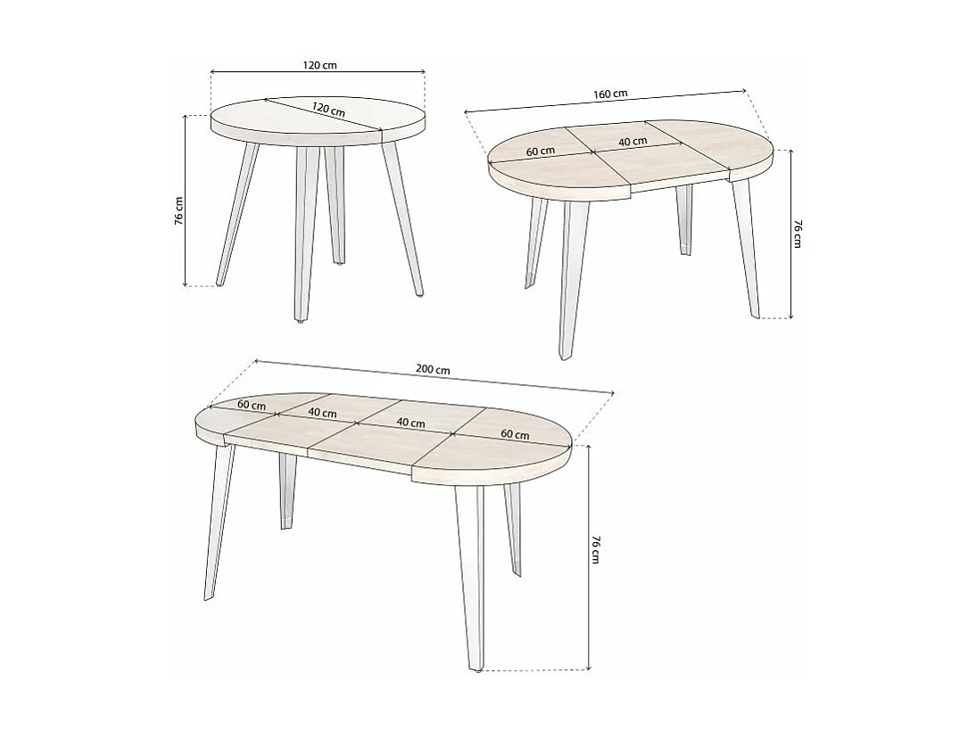 Mesa redonda extensible Berg 120 Blanco - Roble