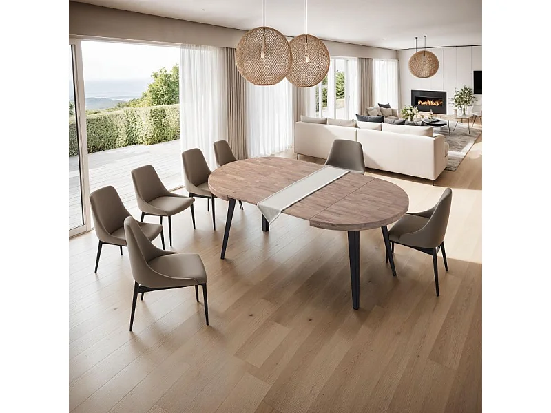 Mesa redonda extensible Berg 120 Roble Honey - Negro