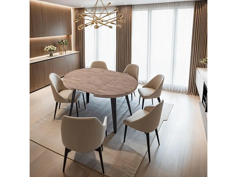 Mesa redonda extensible Berg 120 Roble Honey - Negro