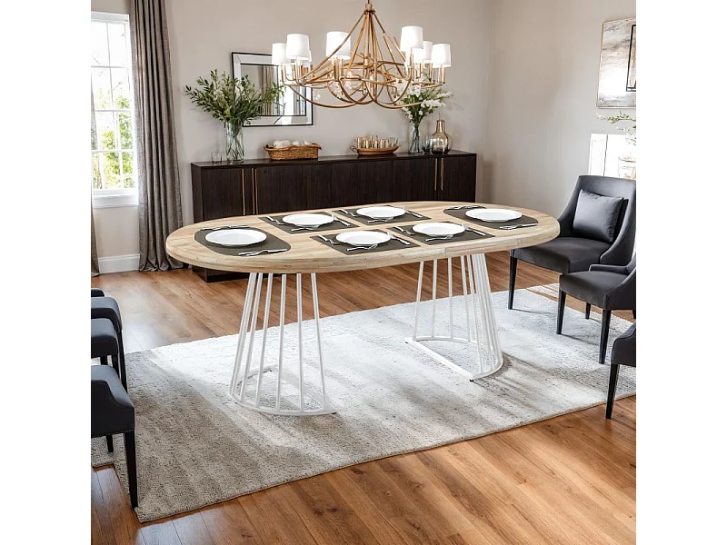 Mesa redonda extensible Meztil Blanco - Roble