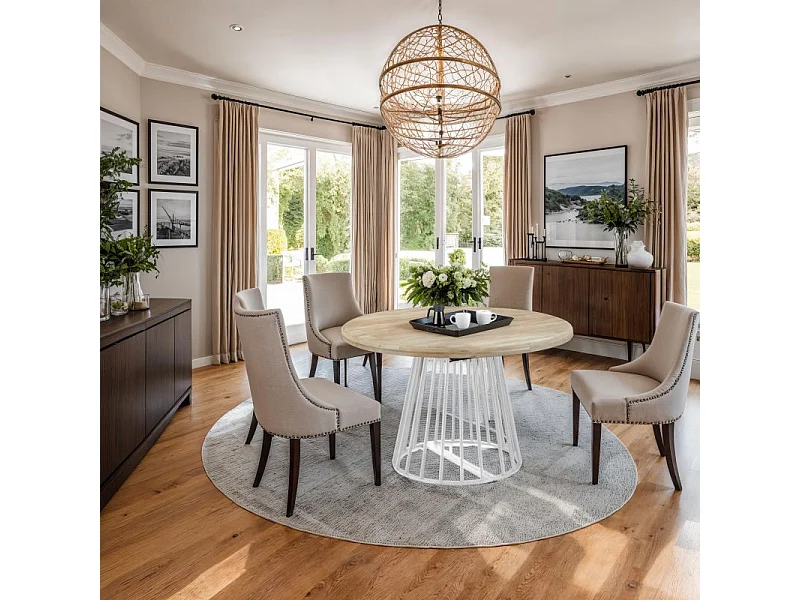 Mesa redonda extensible Meztil Blanco - Roble