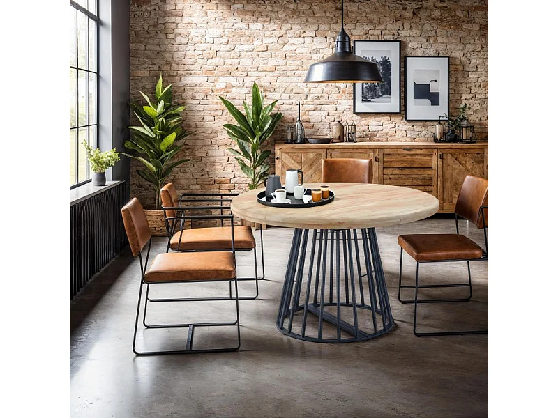 Mesa redonda extensible Meztil Negro - Roble