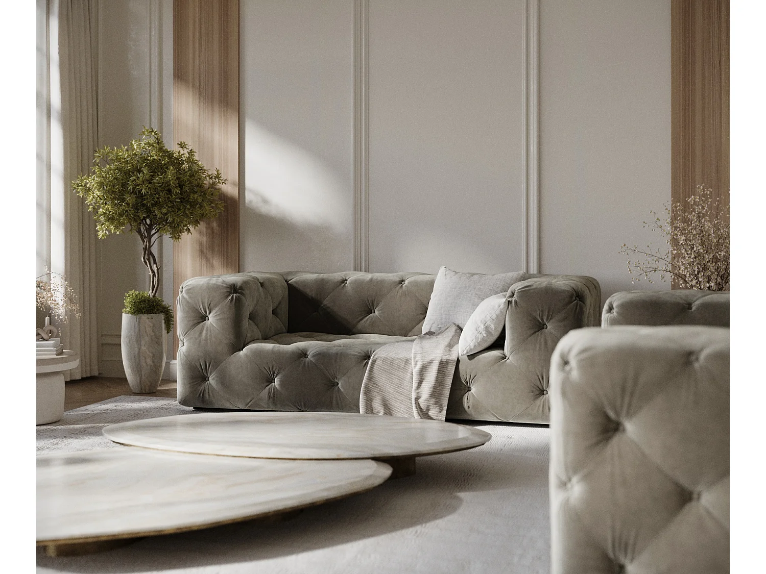 Canapé Cosimo - velours - 2 places - taupe