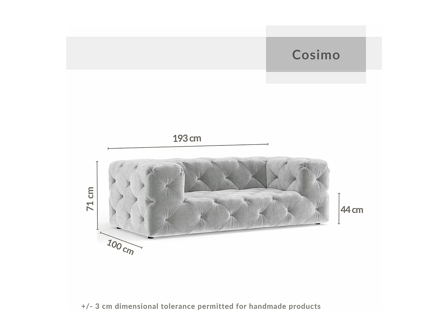 Canapé Cosimo - velours - 2 places - taupe