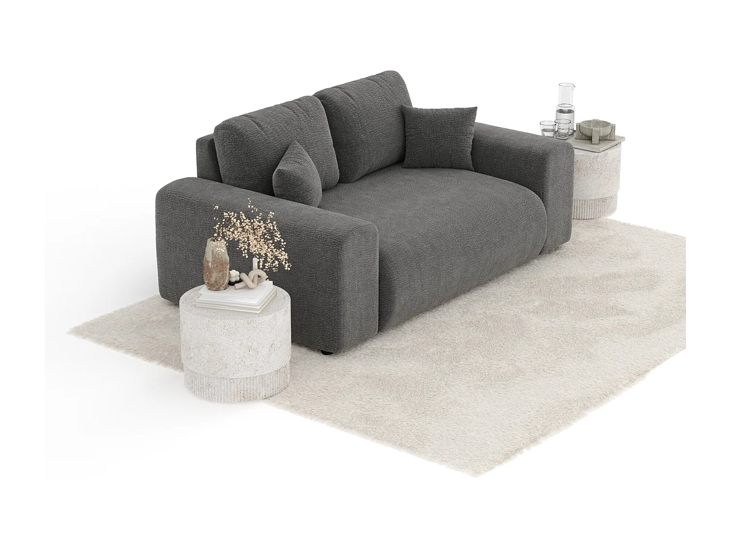 Canapé en tissu chenille Zanzibar - 2 places - gris