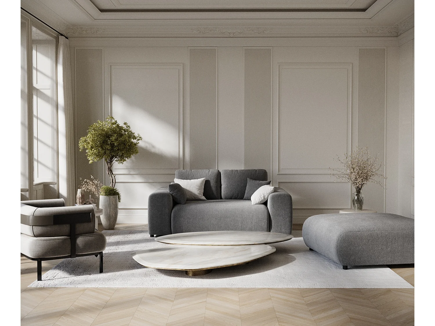 Canapé en tissu chenille Zanzibar - 2 places - gris