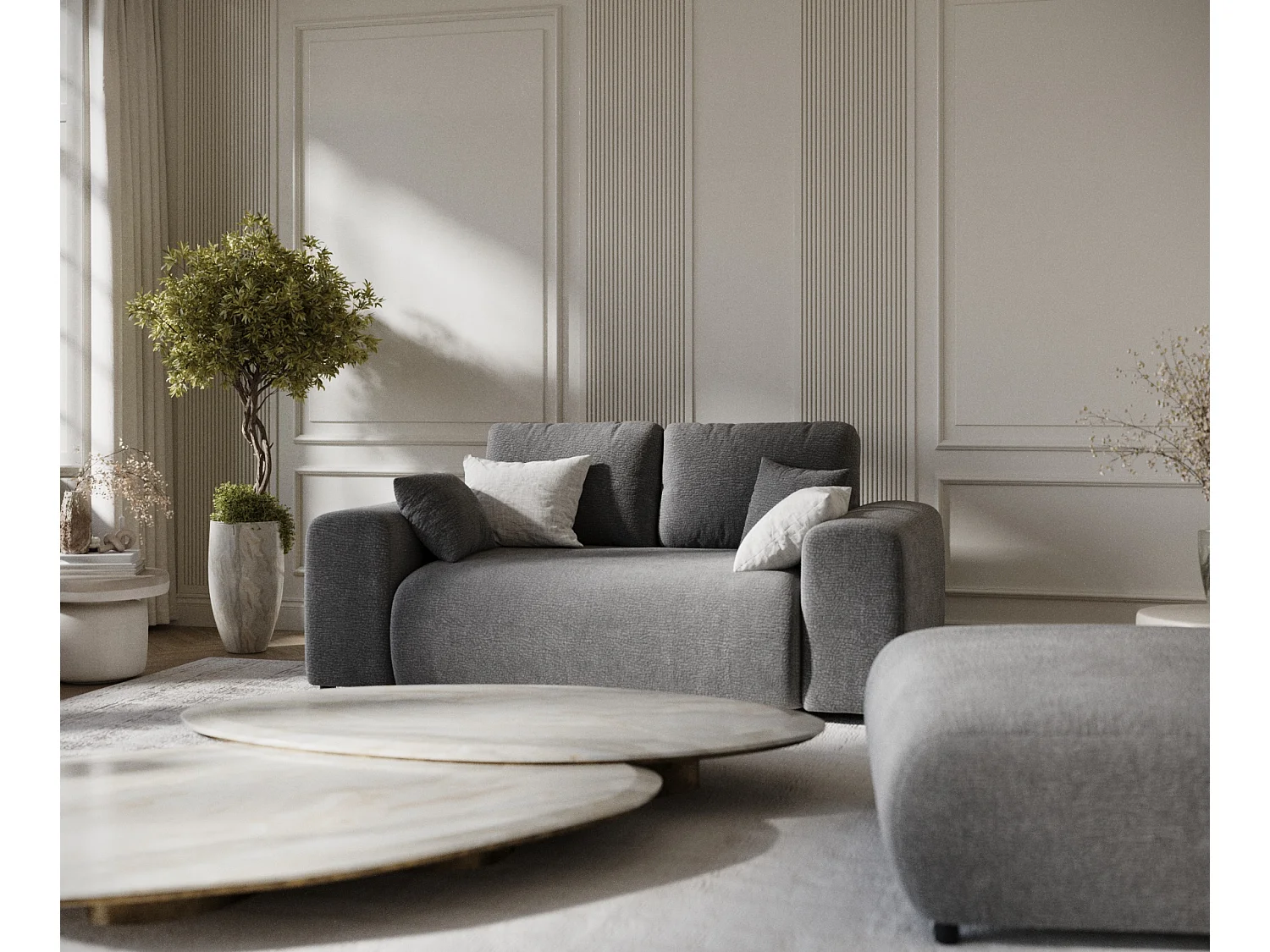 Canapé en tissu chenille Zanzibar - 2 places - gris