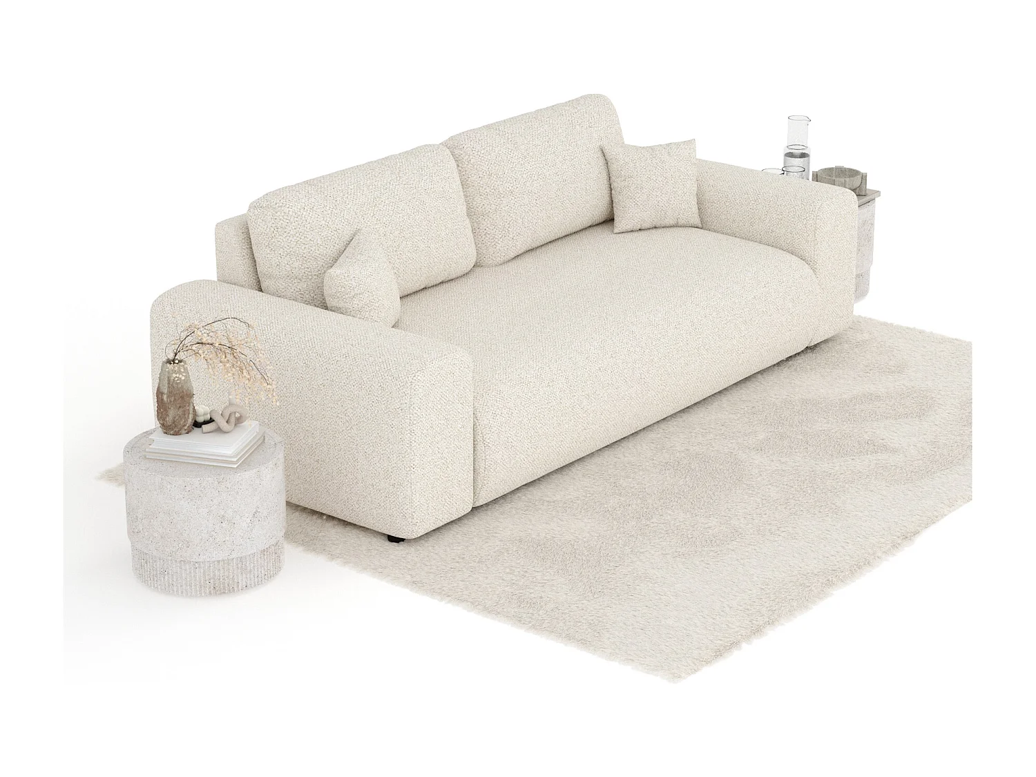 Canapé en tissu bouclette Zanzibar - 3 places - beige clair