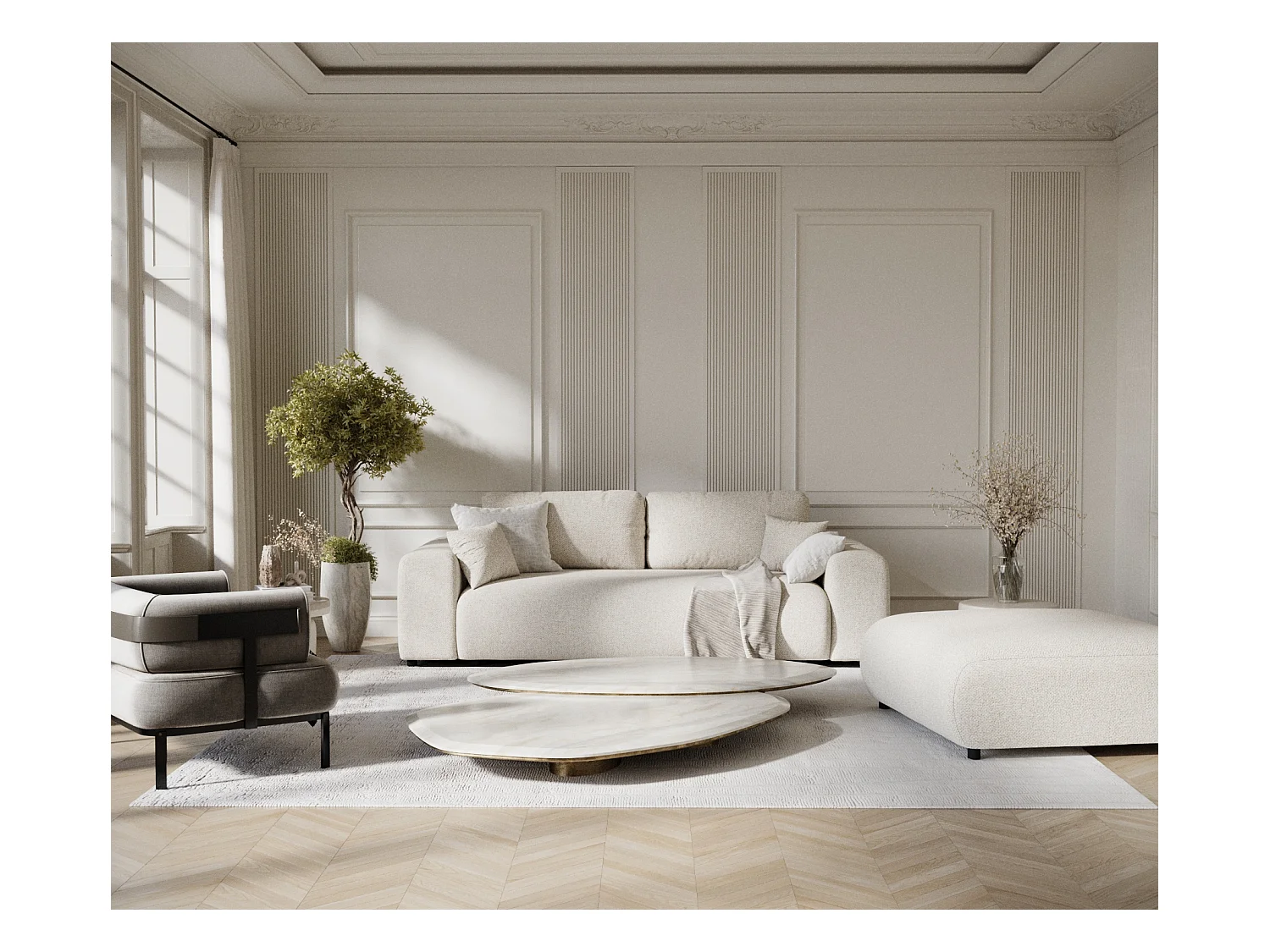 Canapé en tissu bouclette Zanzibar - 3 places - beige clair