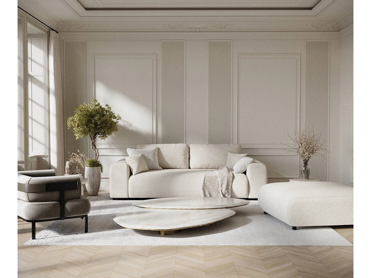 Canapé en tissu bouclette Zanzibar - 3 places - beige clair