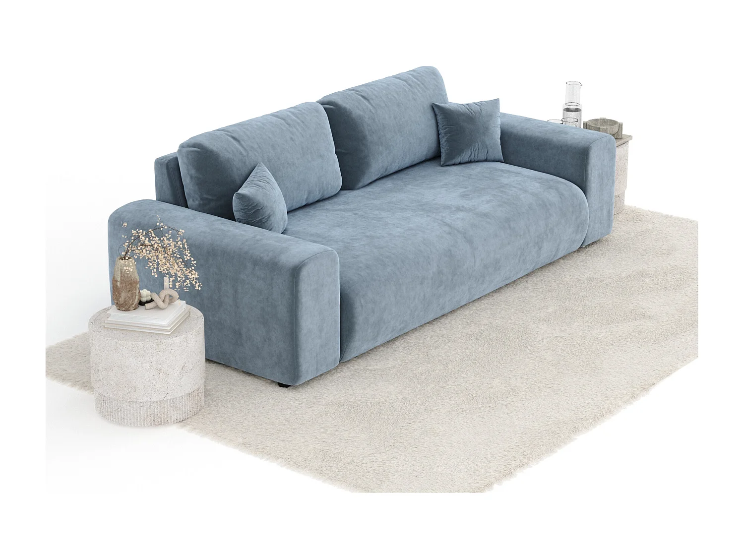 Canapé en tissu velours Zanzibar - 3 places - bleu