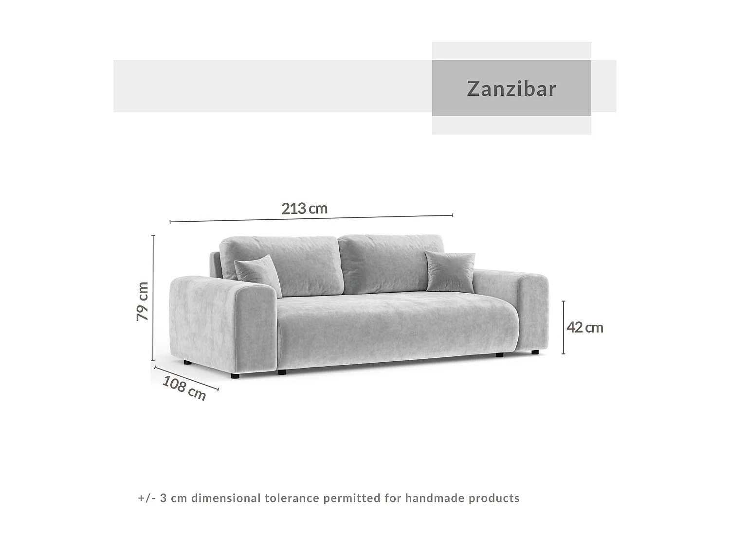 Canapé en tissu velours Zanzibar - 3 places - bleu