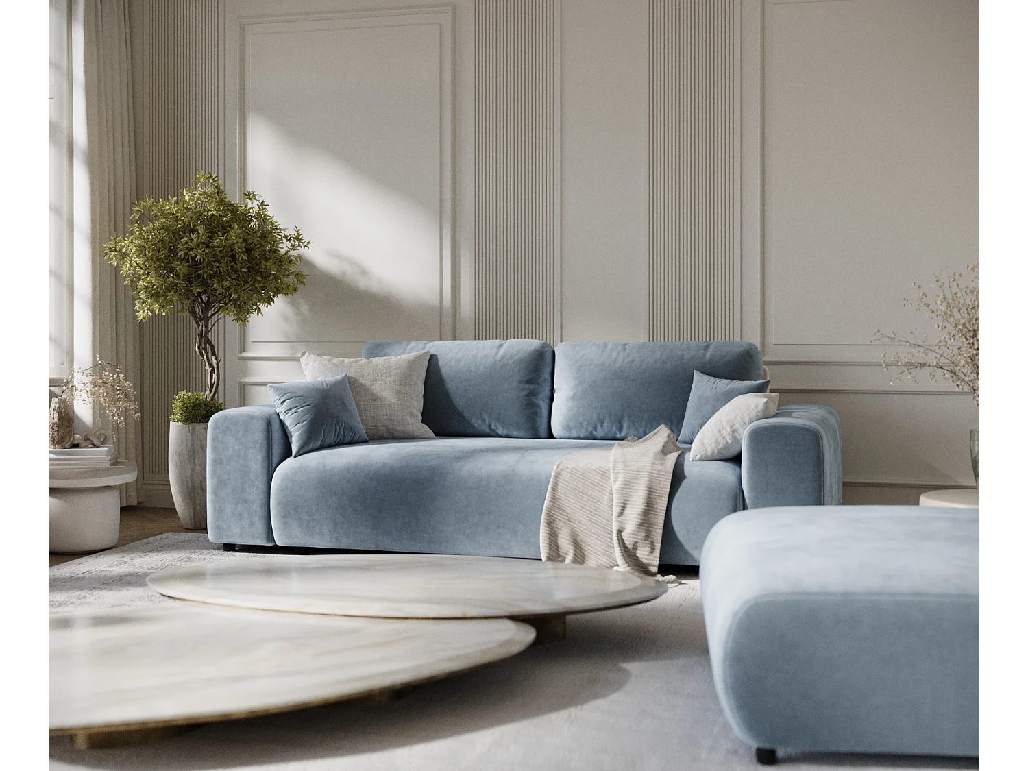 Canapé en tissu velours Zanzibar - 3 places - bleu