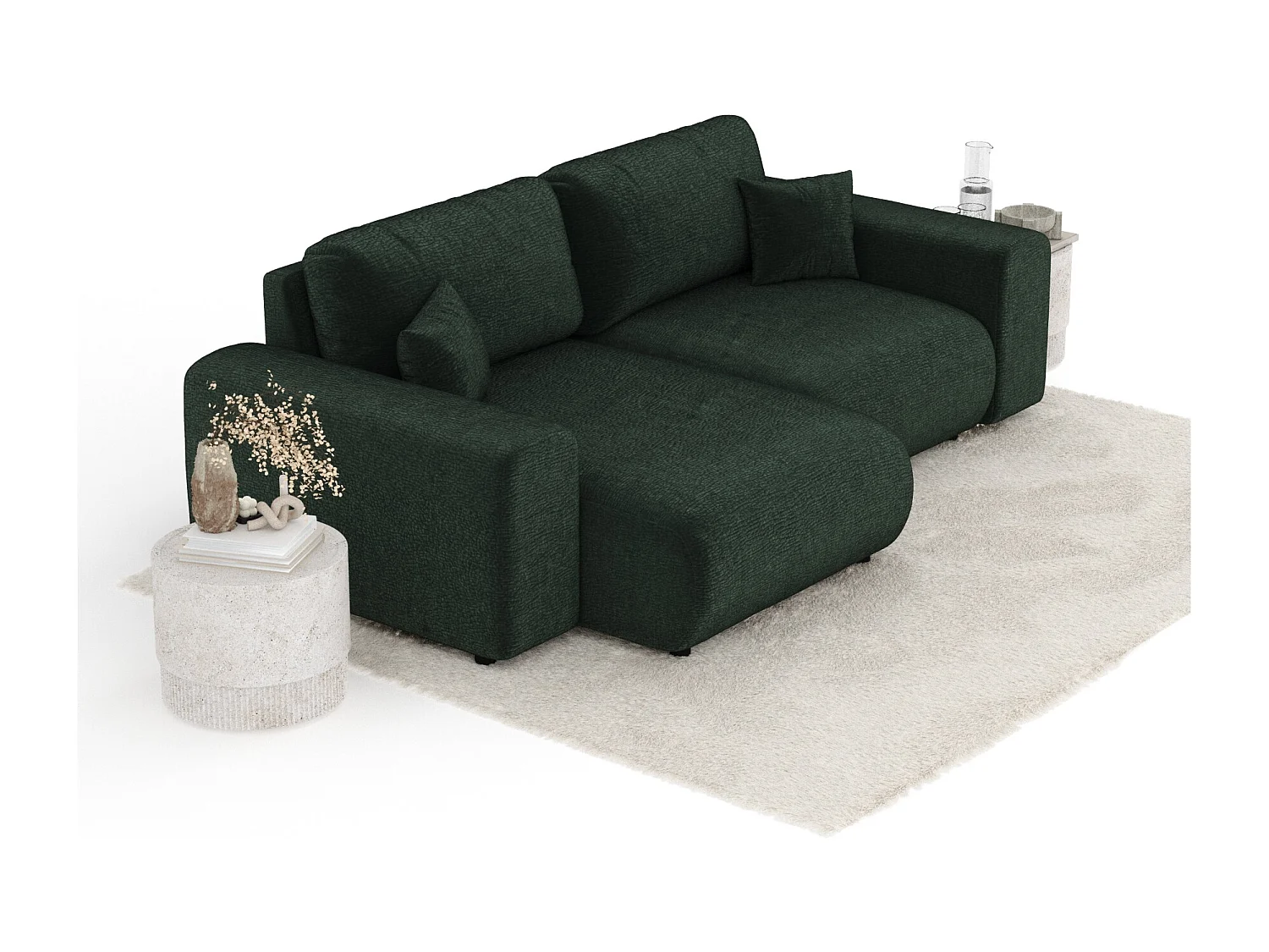 Canapé d'angle en tissu chenille Zanzibar - 4 places - vert foncé