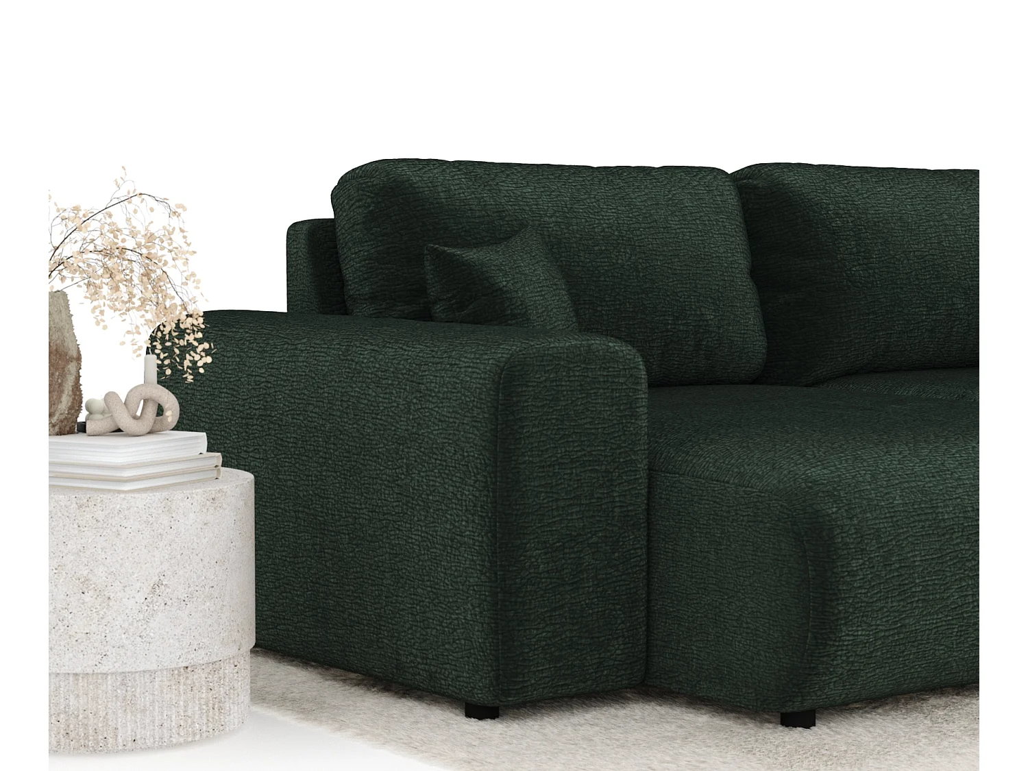 Canapé d'angle en tissu chenille Zanzibar - 4 places - vert foncé