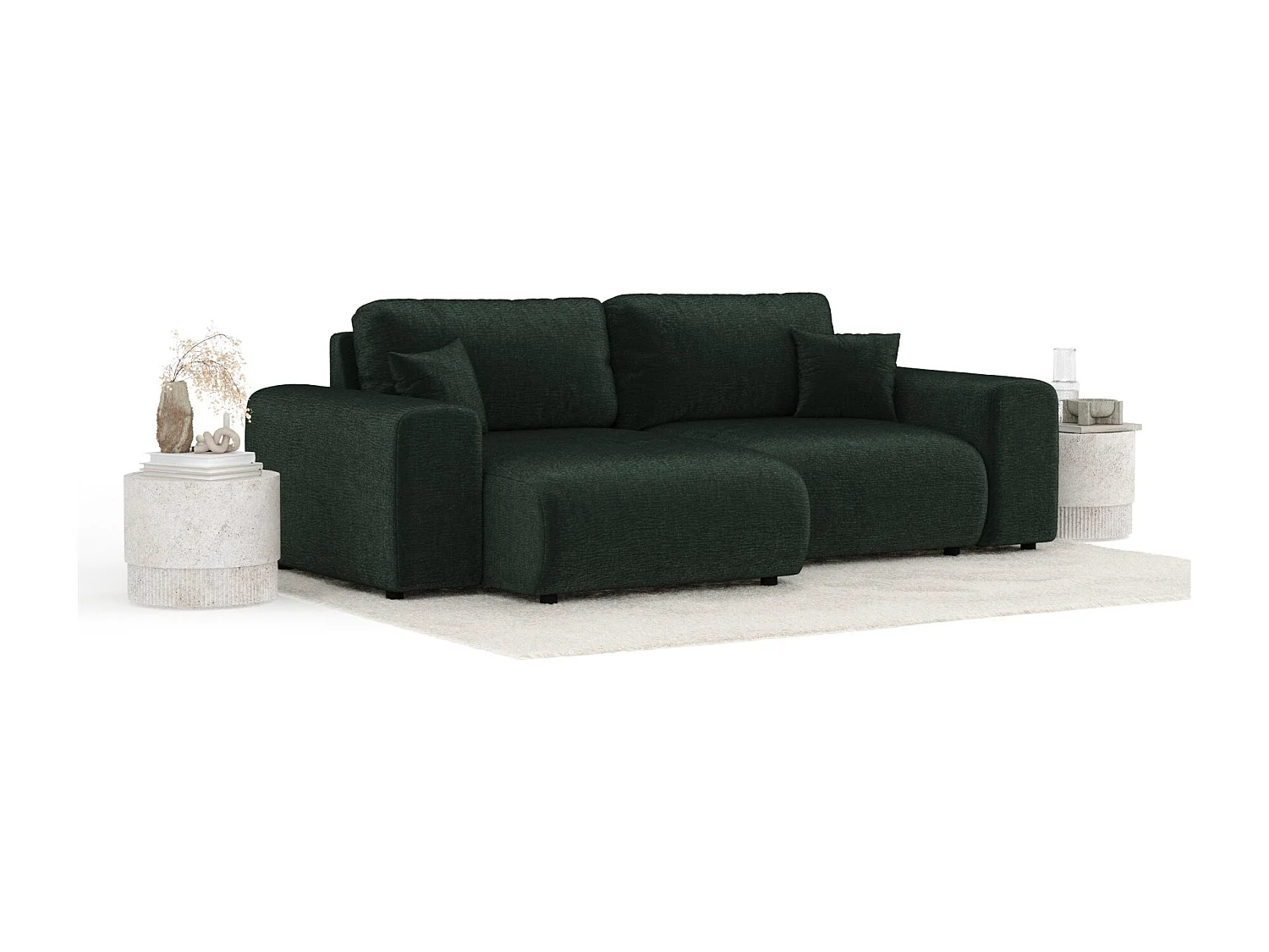 Canapé d'angle en tissu chenille Zanzibar - 4 places - vert foncé