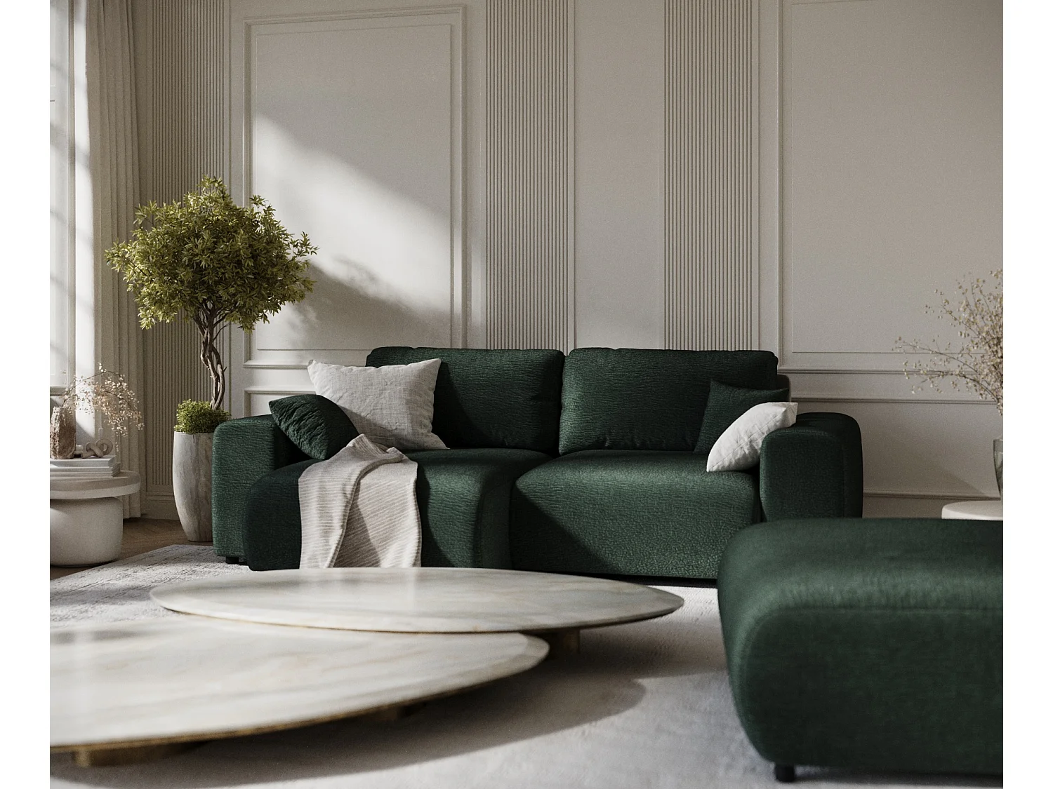 Canapé d'angle en tissu chenille Zanzibar - 4 places - vert foncé