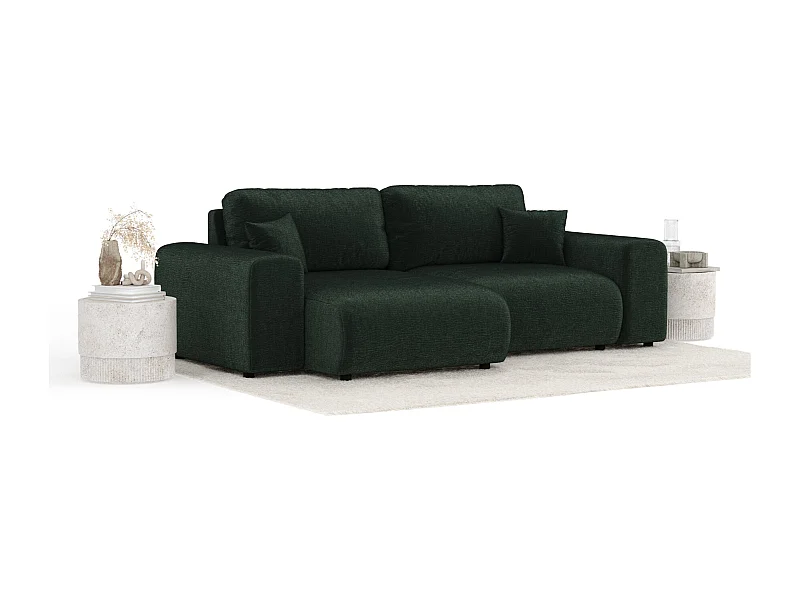 Canapé d'angle en tissu chenille Zanzibar - 4 places - vert foncé