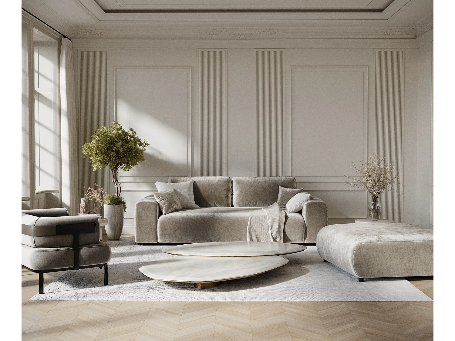 Canapé en tissu chenille Zanzibar - 3 places - beige