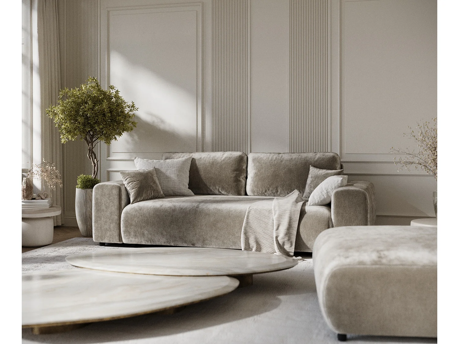 Canapé en tissu chenille Zanzibar - 3 places - beige