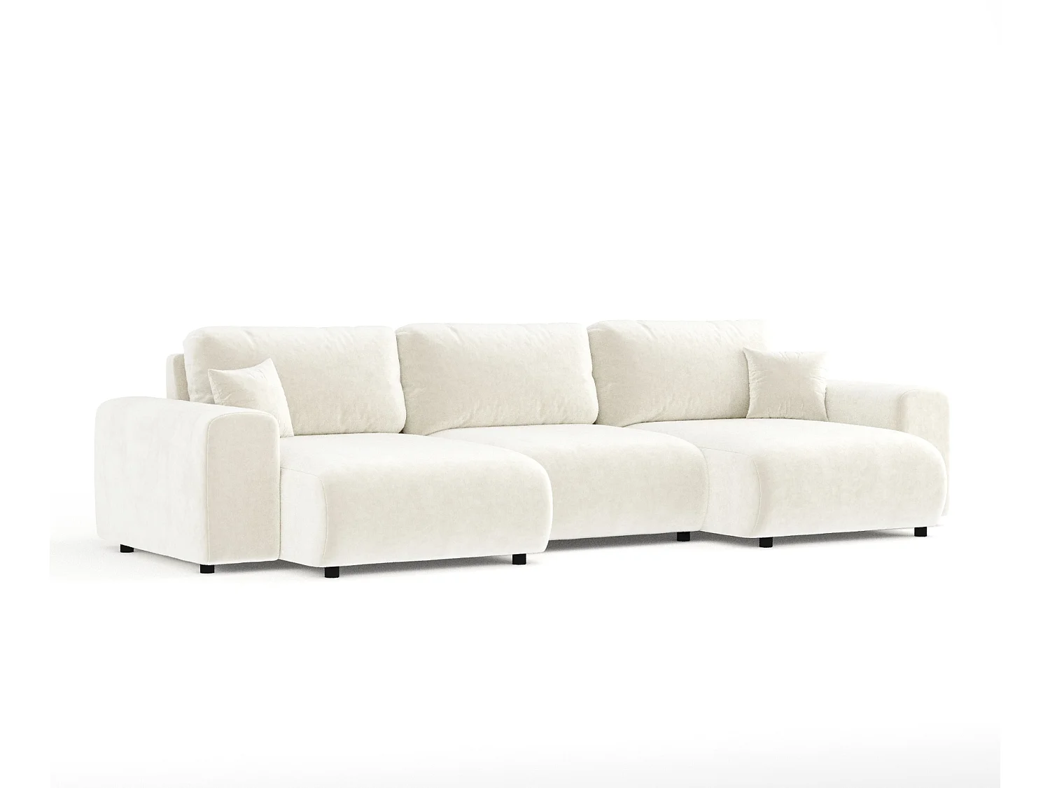 Canapé d'angle panoramique en tissu velours Zanzibar - 6 places - creme