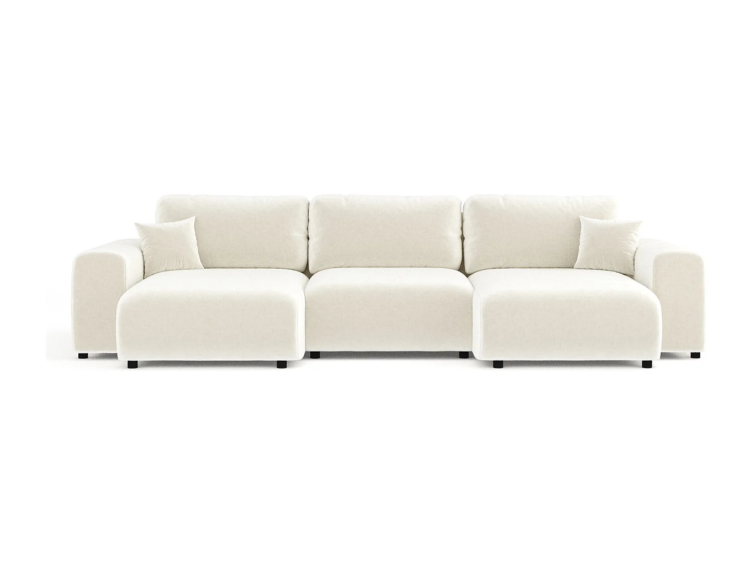 Canapé d'angle panoramique en tissu velours Zanzibar - 6 places - creme