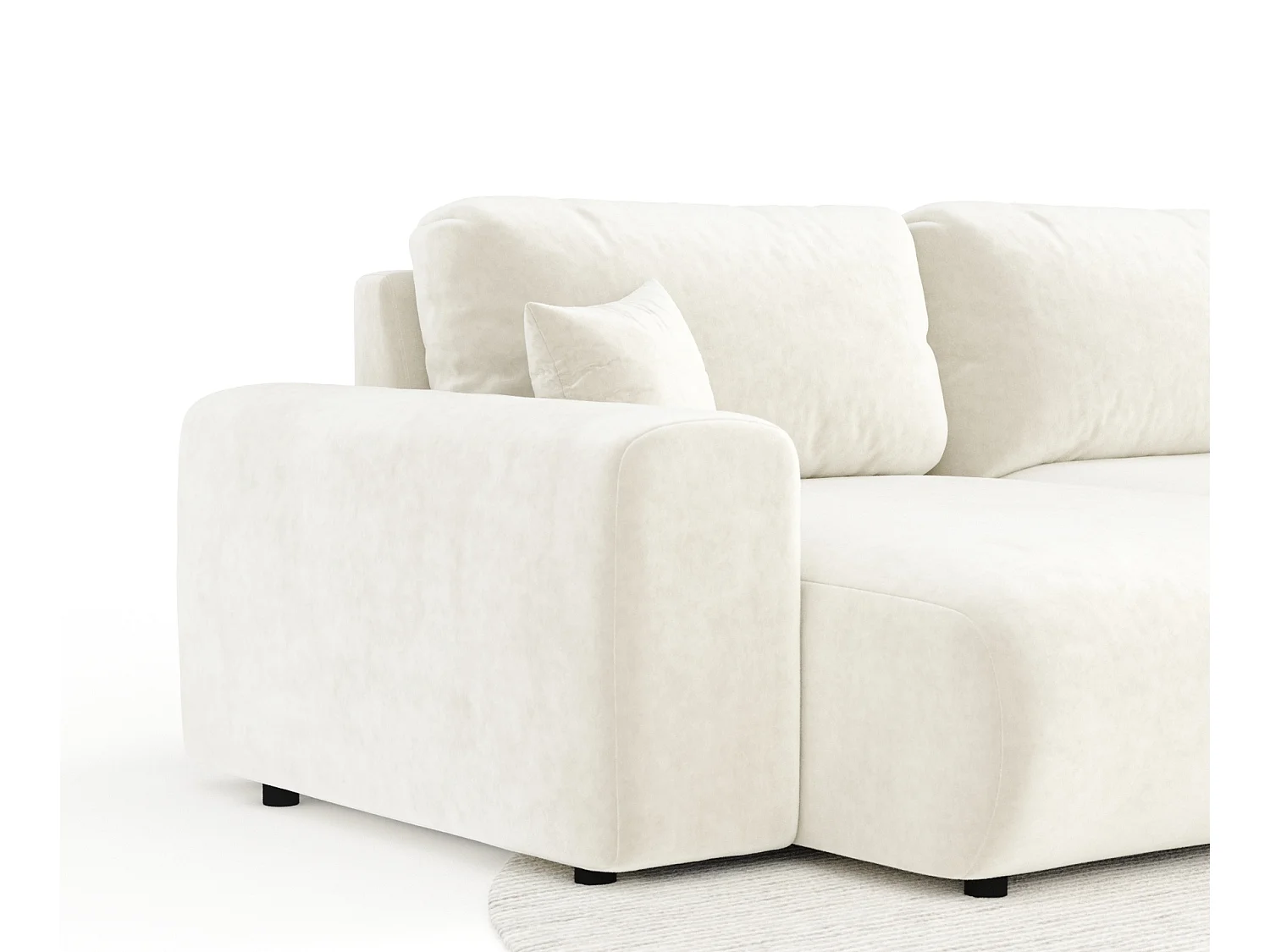 Canapé d'angle panoramique en tissu velours Zanzibar - 6 places - creme