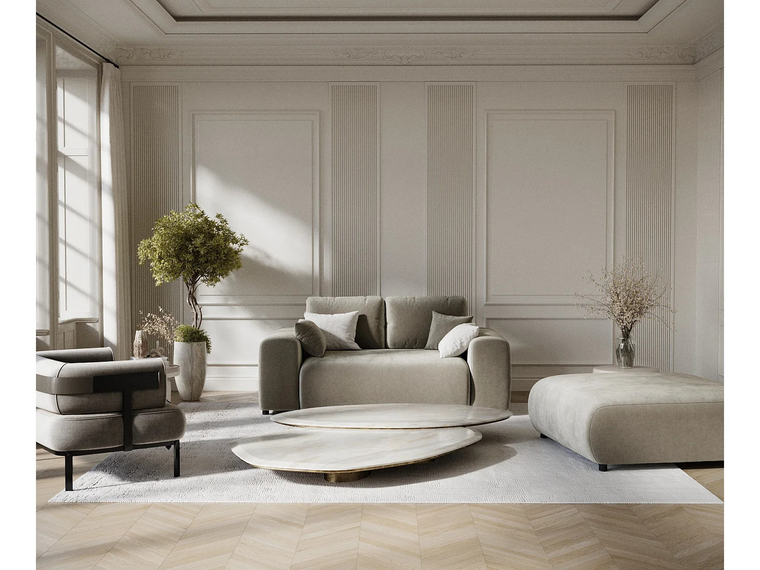 Canapé en tissu velours Zanzibar - 2 places - taupe