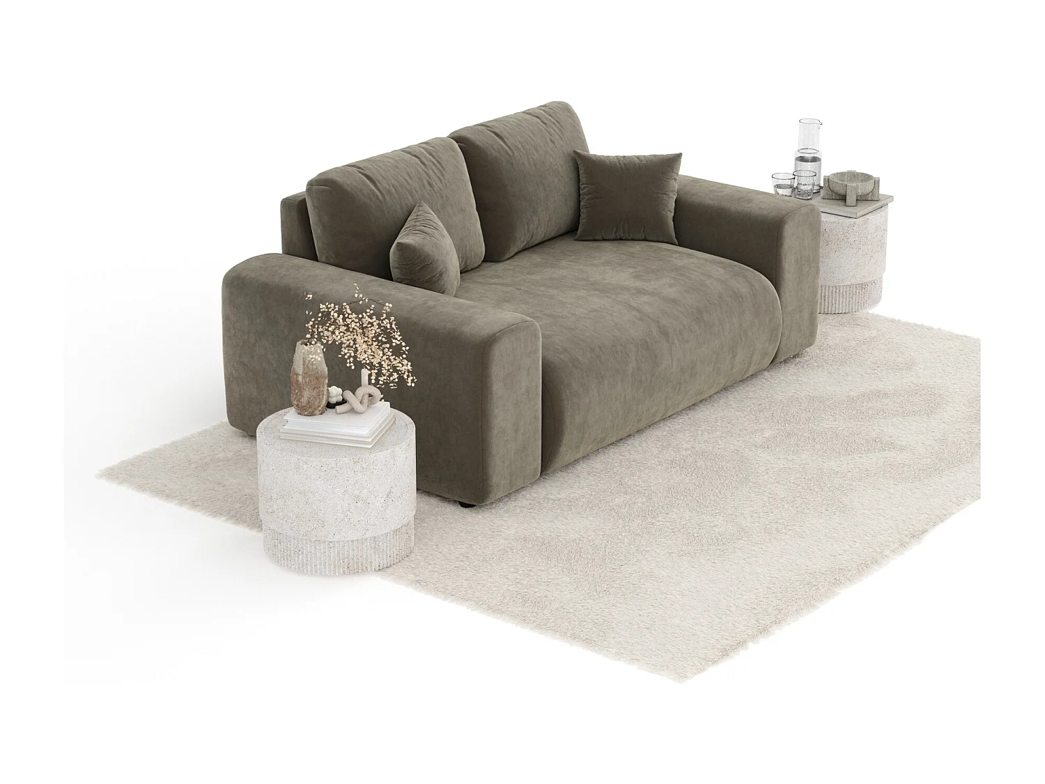 Canapé en tissu velours Zanzibar - 2 places - taupe