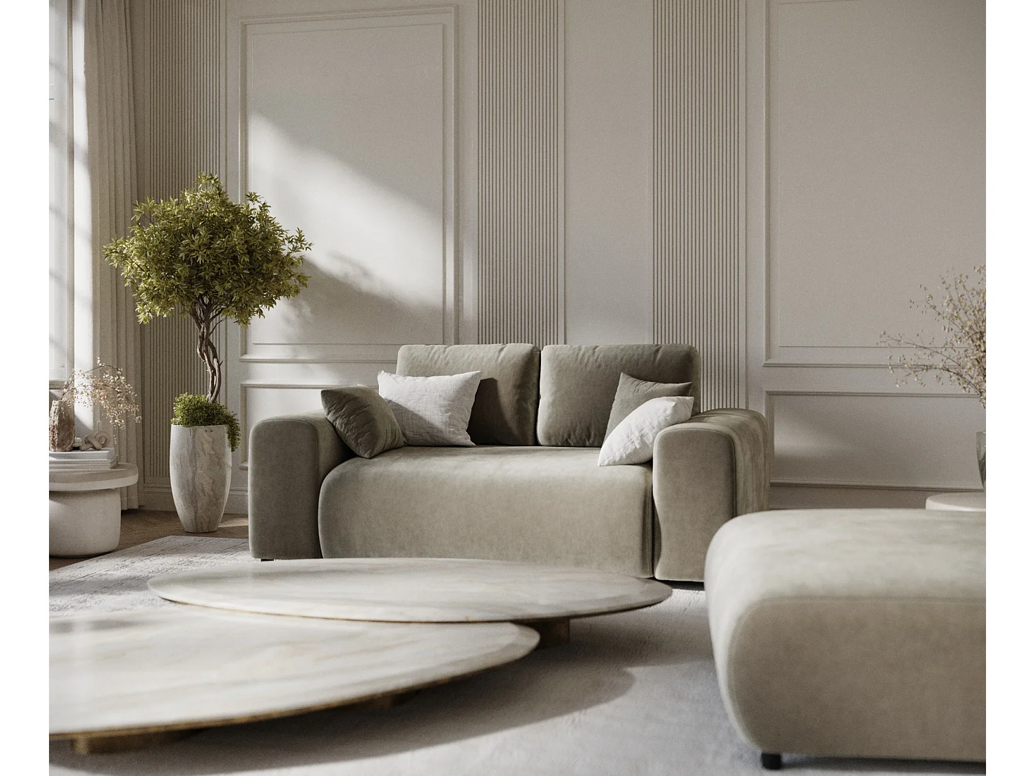 Canapé en tissu velours Zanzibar - 2 places - taupe