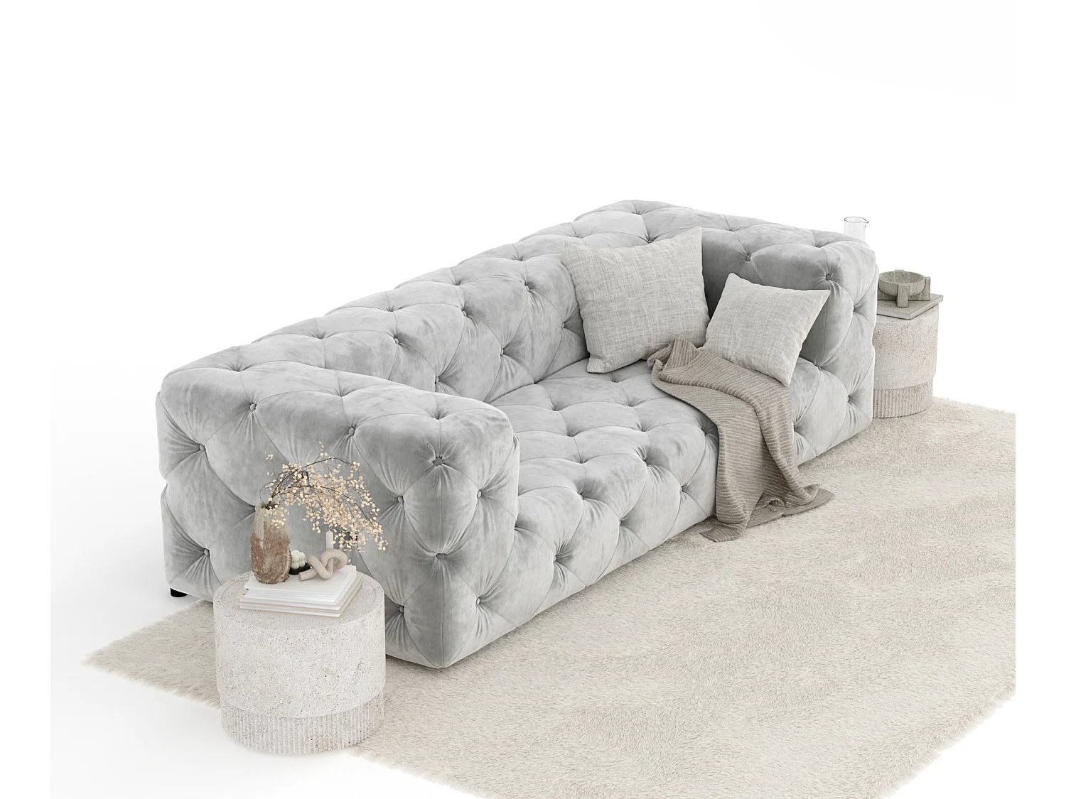 Canapé Cosimo - velours - 3 places - gris clair