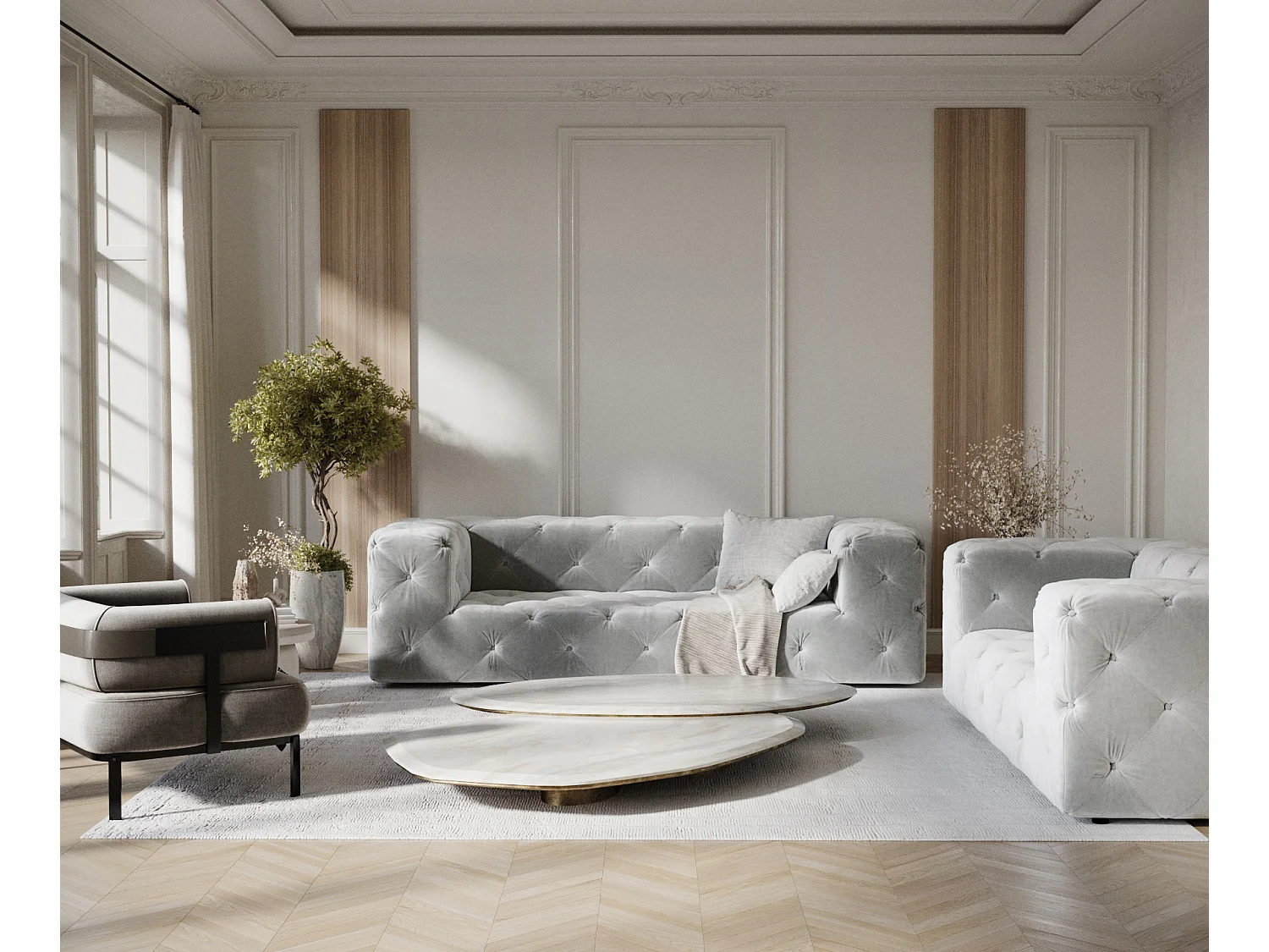 Canapé Cosimo - velours - 3 places - gris clair