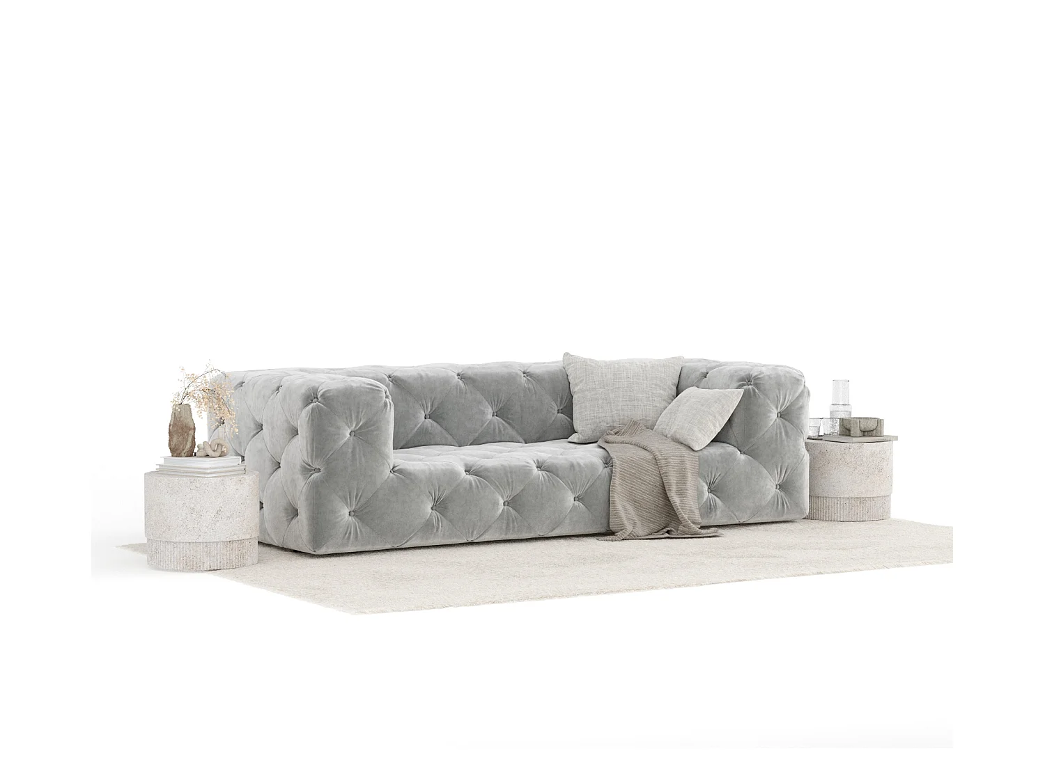 Sofa Cosimo - Samtstoff - Drei-Personen - hellgrau