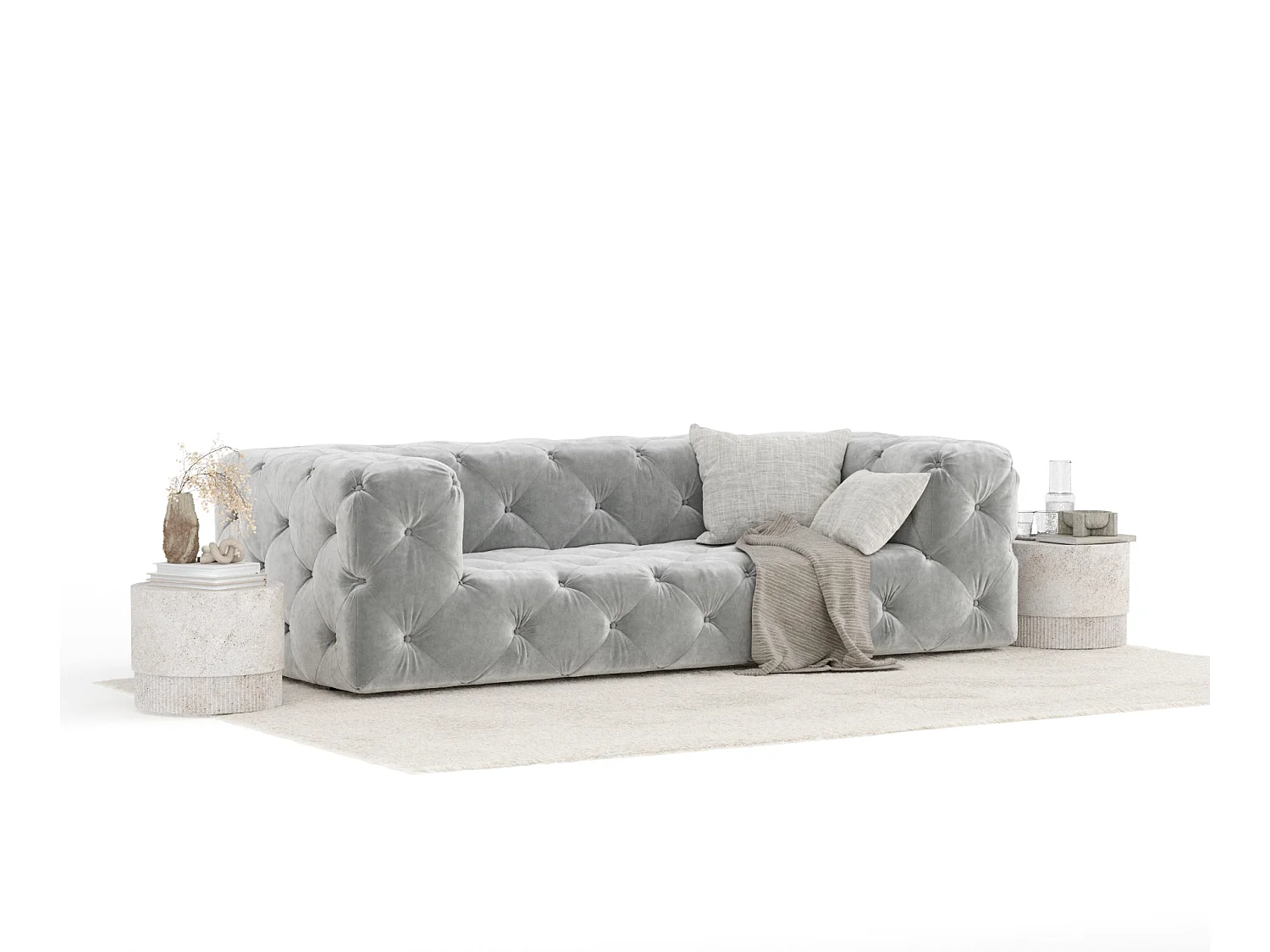 Canapé Cosimo - velours - 3 places - gris clair